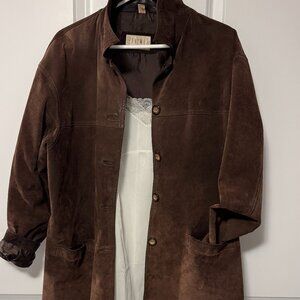 Vintage Brown Leather Jacket + White Lace Slip Dress Set (M/S)